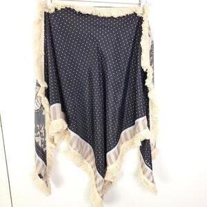 Womens Scarf Echo Fringe Trim Polka Dot Paisley Old Money Printed Mixed Media